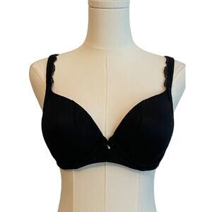Soma Black Bra 34B Embraceable Full Coverage Lace Trim Underwire Rhinestone Bow‎